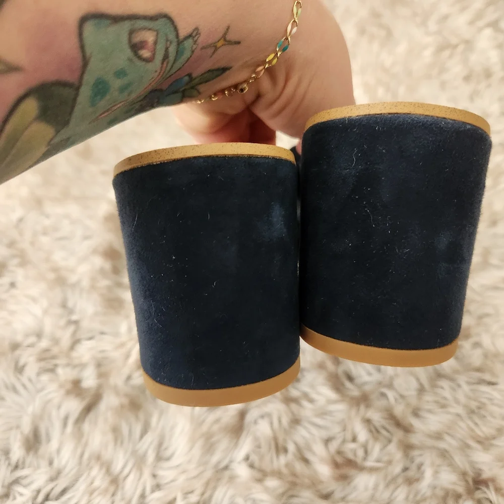 Splendid Ted Cork‎ Banded Heels Faux Suede Navy Blue Women's Size 6 1/2